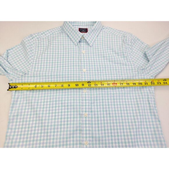 Untuckit Slim Fit Size Large Mens Aqua White Blue Check Nylon Long Sleeve Shirt - Picture 3 of 10